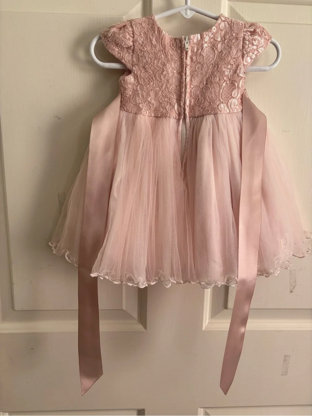 Bonnie Baby Pale Pink Lace & Tulle Party Dress with Bow Sash